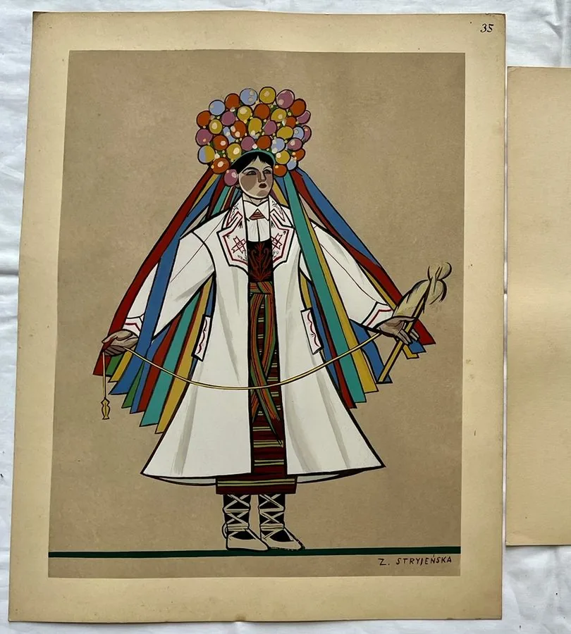 Zofia Stryjeńska, Plate 35 — Dynamic dancer, pochoir from «Polish Peasants Costumes», C. Szwedzicki, Nice, 1939